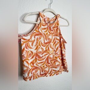 Rachel Zoe Orange Paisley High-Neck Linen Flowy Tank, Size M